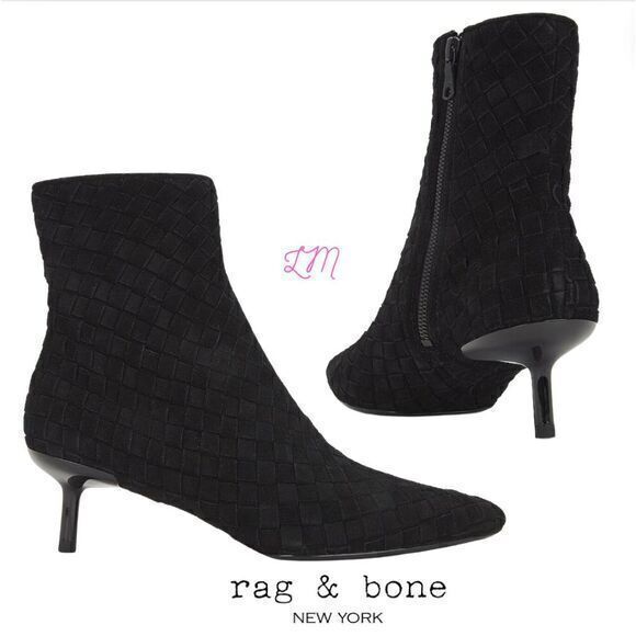 NWOB Rag‎ + Bone Rio Revolve Woven Black Suede Leather Mid Boots Size 7.5 37.5 - Picture 1 of 11